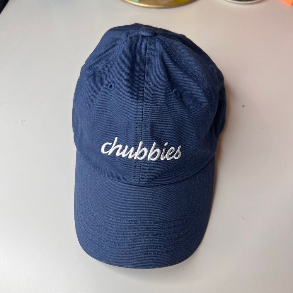 Chubbies embroidered script logo dad hat with an adjustable strapback design.